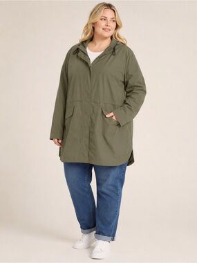 New George Green Midi Light Fall Jacket Coat Pockets plus size 3X NWT Hooded